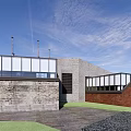Modern Seaside Boutique Guesthouse Building With Glass Wall Brick Exterior Red Lanterns And Green Lawn