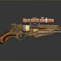 Steampunk Pistol with Copper Scope Golden Brass Body and Wooden Grip