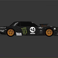 Blue Modified Race Car With Orange Wheels 43 Number Graphics And Rear Spoiler