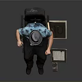 Man Sitting On Chair With Blue Floral Shirt Gray Hat And Electronic Devices