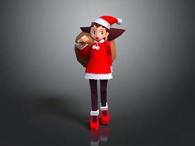 Festive Game Movie Character In Red Santa Hat Coat And Backpack With Red Boots 3d model