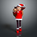 Festive Game Movie Character In Red Santa Hat Coat And Backpack With Red Boots