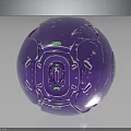 Futuristic Purple Spherical Component With Metallic Finish Geometric Patterns And Green Accents