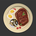 Delicious Steak Meal With French Fries Fried Egg And Cranberries On Plate