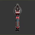 Futuristic Mechanical Weapon with Metallic Body Red Blue Accents and Complex Gears Design