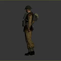 Game Movie Character Wearing Brown Jacket Khaki Pants With Military Helmet And Tactical Vest