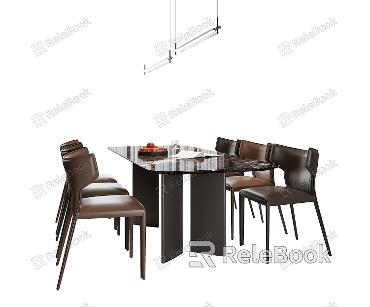 Italian Dining Table and Chair Combination Leather Dining Table Dining Chair Chandelier Decoration model