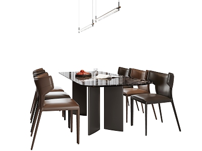 Italian Dining Table and Chair Combination Leather Dining Table Dining Chair Chandelier Decoration model