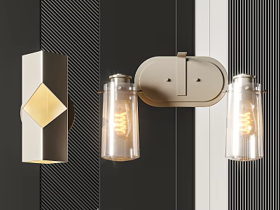 Modern Geometric Design Wall Sconces With Glass Shades Metal Frame And Edison Spiral Bulbs 3d model