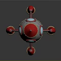 Red And White Space Rocket Model With Red Thrusters And Blue Circular Windows