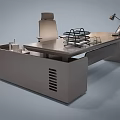 Modern Office Desk With Ergonomic Chair Table Lamp Vase And File Organizer