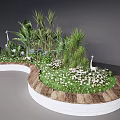 Tropical Plant Combination With Banana Leaves Palm Plants And White Storks In White Brick Planter