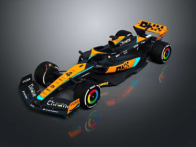Sleek Orange And Black Formula One Car With Aerodynamic Body And Pirelli Tires 3d model