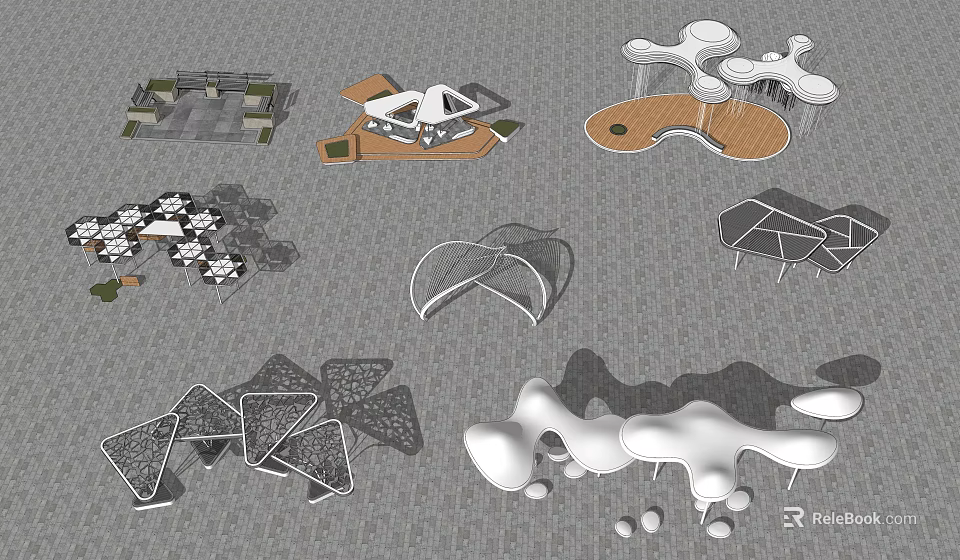 Various Modern Outdoor Pergola Designs With Creative Geometric Shapes And Structures 3d model 