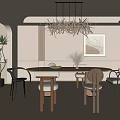 Modern Restaurant Cream Dining Table and Chair Combination 3d model