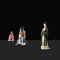 Female Statues in Traditional Costumes Standing Against Dark Background With Reflective Floor
