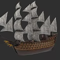 Vintage Sailing Ship With Multiple Gray Sails And Wooden Hull Design 3d model