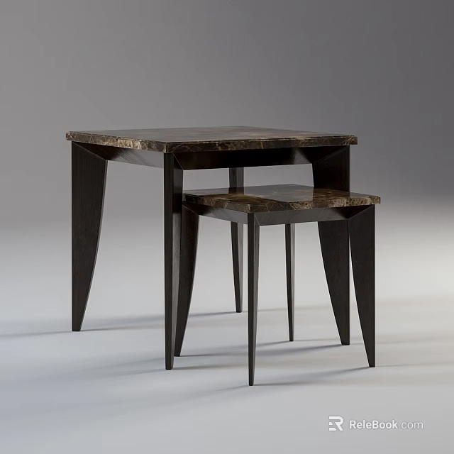 Modern Nesting Coffee Tables With Marble Top And Black Metal Legs 3d model 