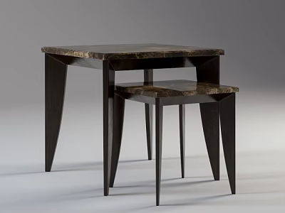 Modern Nesting Coffee Tables With Marble Top And Black Metal Legs 3d model