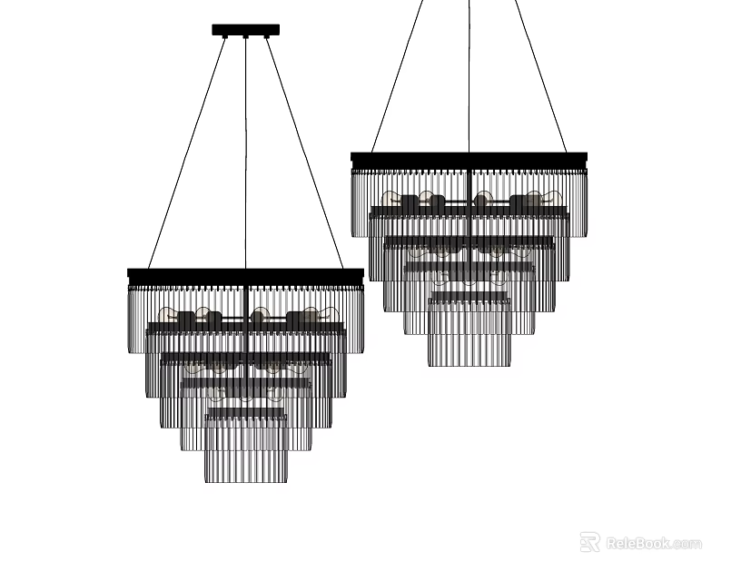 Modern Crystal Chandelier With Multi Layer Hanging Structure And Black Frame 3d model