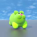 Green Pig Shaped Stuffed Toy With Pink Nose And Black Eyes Lying Down