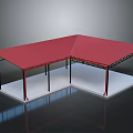 Red Roof Metal Frame L Shaped Outdoor Pergola Structure Design With Black Supports