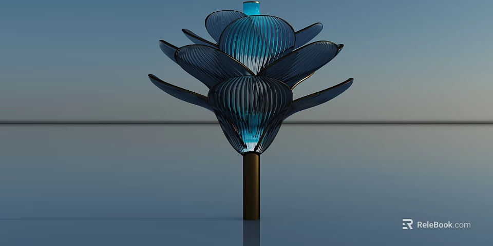 Lotus Shaped Blue Transparent Outdoor Light With Illuminated Petal Design For Garden Decor 3d model 