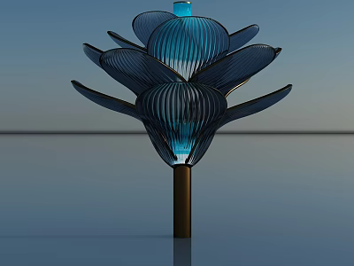 Lotus Shaped Blue Transparent Outdoor Light With Illuminated Petal Design For Garden Decor 3d model