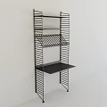 Modern Black Decorative Cabinet With Vertical Stripe Frame And Multiple Shelves And Bottom Tabletop Design