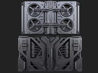 Black Dual Layer Mechanical Device With Multiple Fans And Industrial Design 3d model