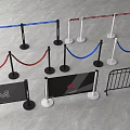 Different Safety Barriers with Colored Ropes Metal Fences and Sign Boards for Crowd Control
