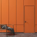 Colorful Hinged Doors In Orange Blue Gray Brown With Wall And Chair Interior Design