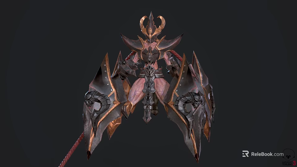 Intricate Armored Game Movie Character With Horned Helmet Spiked Armor And Red Accents 3d model 