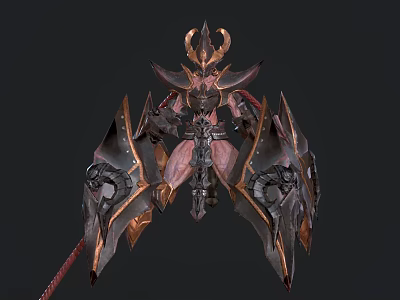 Intricate Armored Game Movie Character With Horned Helmet Spiked Armor And Red Accents 3d model