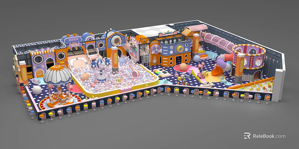 Colorful Kids Playground With Ball Pit Slides Climbing Structures And Soft Play Areas 3d model 