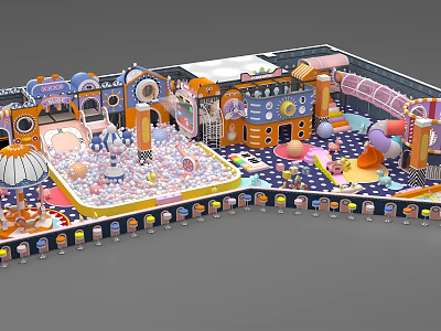 Colorful Kids Playground With Ball Pit Slides Climbing Structures And Soft Play Areas 3d model