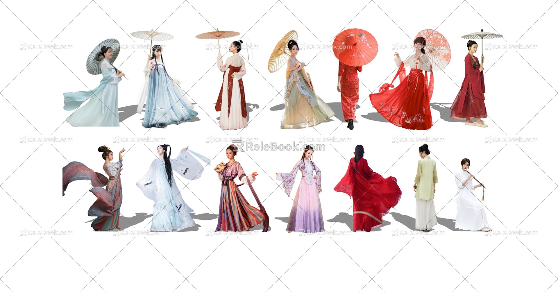 Modern Multiplayer Hanfu Ancient Classical Figure Woman Beauty 3d model