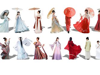 Modern Multiplayer Hanfu Ancient Classical Figure Woman Beauty 3d model