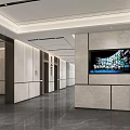 Elevator Lobby With Marble Walls Elevator Doors Floor 5 Sign And Modern Ceiling Lighting Design