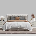 Modern Double Bed With White Bedspread Brown Pillows Nightstands And Table Lamps 3d model