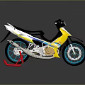 Yellow And Black Street Motorcycle With Blue Wheels Silver Exhaust And Single Seat