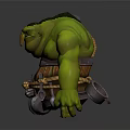 Green Creature Character With Bulky Body Wooden Barrel Belt And Tools On Waist