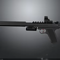 Detailed Modern Tactical Black Handgun With Long Barrel Red Accent