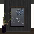 Elegant Abstract Painting With Crane White Flowers And Branches In Gray Tone On Dark Wall