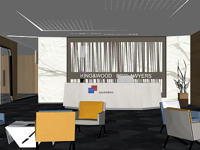 Elegant Modern Reception Area In ASHWOOD TOWER With Marble Wall Desk And Seating 3d model
