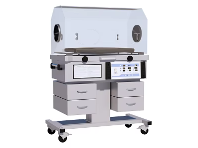 Medical Device Infant Incubator With Transparent Hood Control Panel And Drawers 3d model