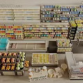 Supermarket Display Shelves Stocked With Fruits Vegetables Beverages And Canned Goods