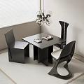 Modern Dining Table Set With Sleek Black Chairs And Glass Chandelier In Minimalist Interior