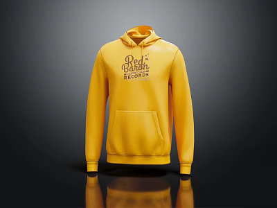 Yellow Hooded Sweatshirt With Rush Records Print Long Sleeve Casual Design 3d model