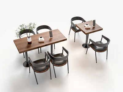 Modern Dining Table Set With Wooden Tabletop And Black Chairs 3d model
